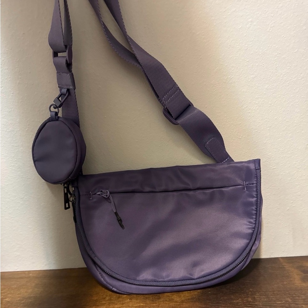 Purple Crossbody Shoulder Bag with Coin Pouch